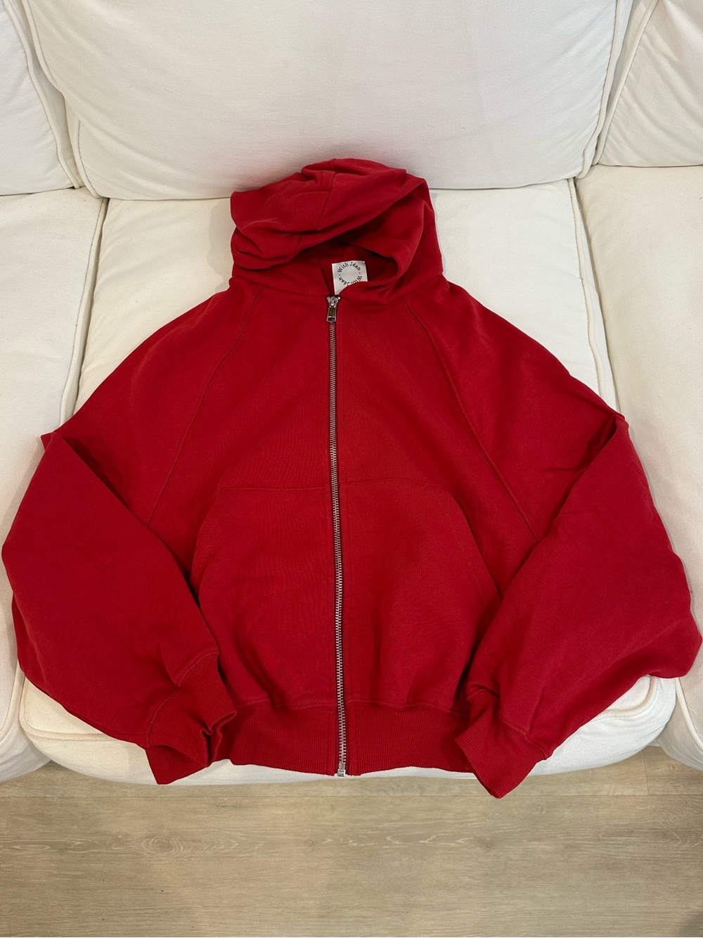 With Jean Red Cropped Zip-Up Hoodie